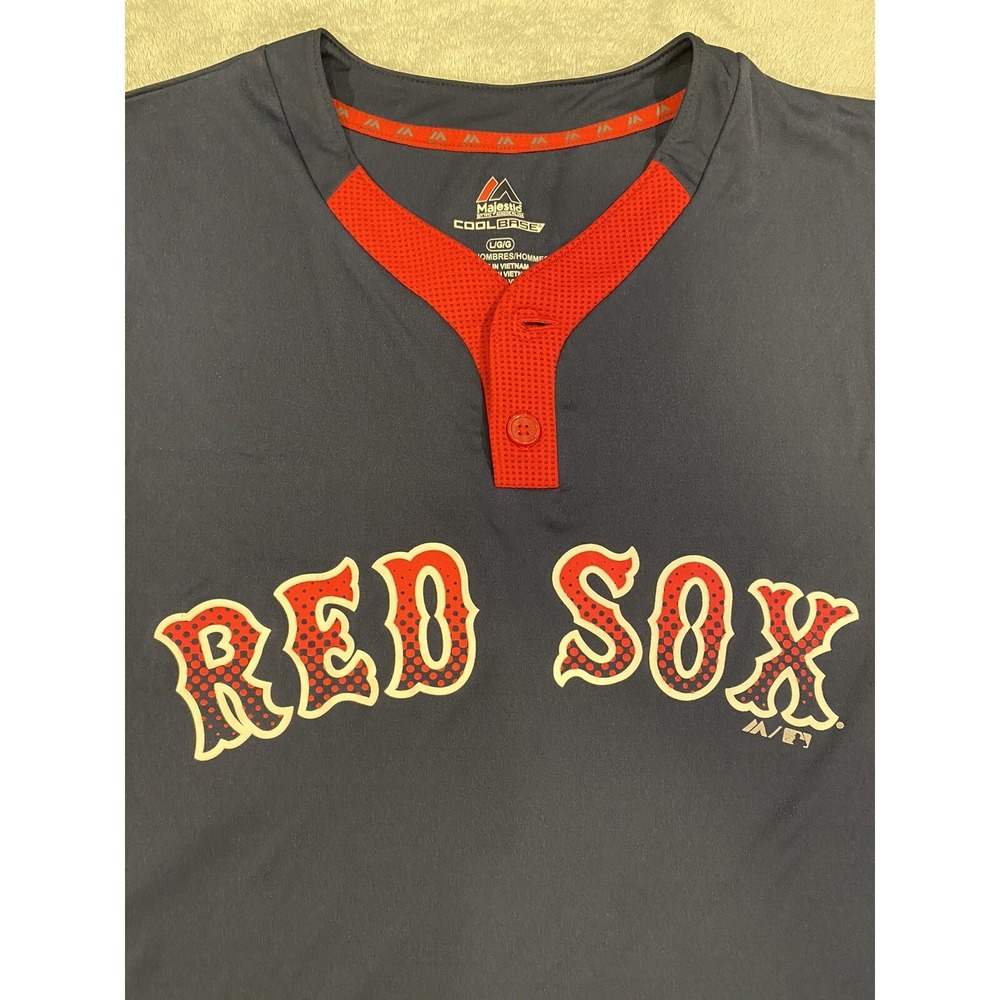 Majestic Boston Red Sox Jersey Shirt MLB CoolBase Short Sleeve 2 Button Crew L